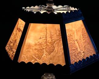 Antique 6 Panel Lithophane Table Lamp	14 x 10.5x10.5in	124071