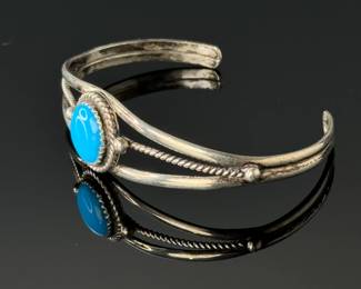 Native American Turquoise and Sterling Cuff Bracelet SZ: 6.5	Inside circumference : 6.5in  16mm wide	112020
