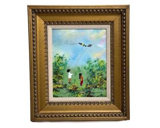 Louis Cardin Enamel on Copper Painting Boy & Girl with Kite Art Collectors Guild  231/500	Frame: 15.75x13.75x2in	119012
