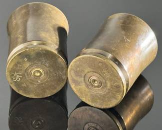 2pc WWII Japanese Naval Brass Shell Casing Trench Art Shot Glasses	2.5in H x 1.8in Diameter at top	124097

