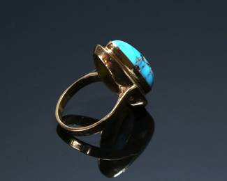18kt Gold Egyptian Turquoise Ring SZ: 7.25 18k	Size: 7.25 Centerpiece:0.92x0.584in	113107
