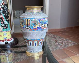 Antique Champleve Brass Enamel Vase Asian	14.5in H	113090
