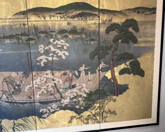 Antique Japanese Showa 4-Panel BYOBU Silk Hand Painted Screen	46x69in	113053