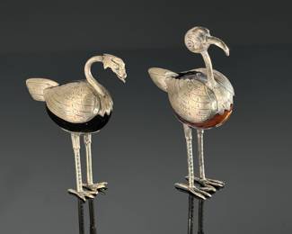 2pc Vintage Mexican Taxco Sterling & Agate Stone Bird Figurines Folk Art PAIR	4in H	113100
