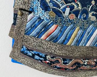 Antique Chinese Imperial Blue Dragon Robe Embroidered Qing Dynasty	35x48in	113078