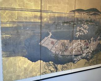 Antique Japanese Showa 4-Panel BYOBU Silk Hand Painted Screen	46x69in	113053