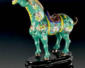 Vintage Chinese Cloisonne Tang Horse Green	9in H	113094

