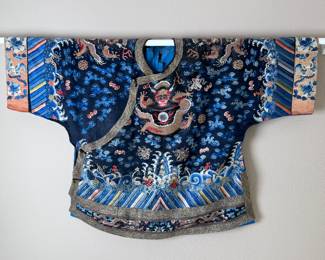 Antique Chinese Imperial Blue Dragon Robe Embroidered Qing Dynasty	35x48in	113078