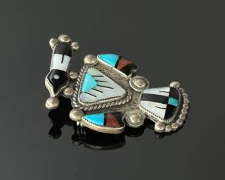Vintage Zuni Pueblo Multi-stone Magpie Pin Brooch	41x29mm	112014
