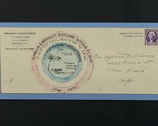 *Rare* 1937 Framed Amelia Earhart 1st Airmail Cover Cachet Letter USCG Cutter Itasca  Howland to Oahu	Frame: 14x17x1in	124099