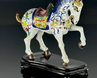Vintage Chinese Cloisonne Tang Horse White	8in H	113093
