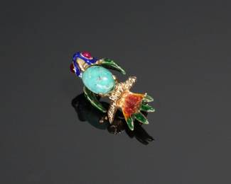 14k Gold Turquoise Enamel Parrot Bird Pin Brooch 14kt	23x14x10.5mm	113108