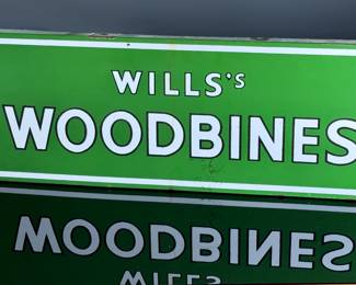 Antique Wills's Woodbines Enamel Sign Advertising	9x28.125x1in<BR>Gauge: 2mm	124028