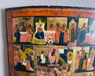 Antique Russian Icon of the Scenes From the Life of Christ Ikonostas Egg Tempera And Gesso On Wood Panel	19x15x2in	113044
