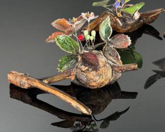 4pc Norman Brumm Enamel on Copper Bird on Driftwood Base	3in H	113097