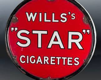 Antique Wills Star Cigarettes Red Round Porcelain Sign Enamel Advertising	18in Diameter X 0.5in H Gauge: 2.5mm	124039