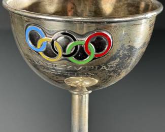 London 1948 Summer Olympics Sterling Silver Goblet Glass XIV Olympiad Trophy Souvenir	4.2in H x 2.85in Diameter	124120