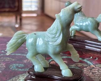 2pc Chinese Jade Horses on Stands Sculpture Pair	4.25in H on stand	113017

