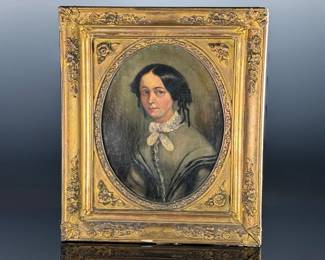 Antique Young Lady Portrait Oil on Canvas Painting	Frame: 17.5x14.875x2.5in Artwork: 12.625x9.5in	124054