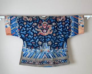 Antique Chinese Imperial Blue Dragon Robe Embroidered Qing Dynasty	35x48in	113078