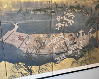 Antique Japanese Showa 4-Panel BYOBU Silk Hand Painted Screen	46x69in	113053