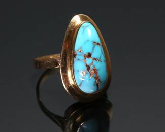 18kt Gold Egyptian Turquoise Ring SZ: 7.25 18k	Size: 7.25 Centerpiece:0.92x0.584in	113107