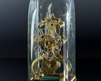 19th Century Antique English Brass Fusee Skeleton Clock With Glass Dome	15x6.125x6.125in	124062
