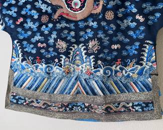 Antique Chinese Imperial Blue Dragon Robe Embroidered Qing Dynasty	35x48in	113078