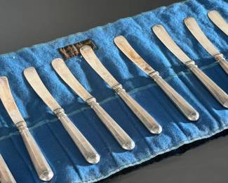 11 pc Sterling Silver Yates Brothers Sheffield Butter Spreader Knife Set Knives	6.75in Long	124121