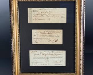3 framed 1800s New Orleans Historical Tax Documents  Transaction Receipts Slave tax	Frame: 17x14x1in	124090