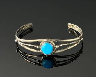 Native American Turquoise and Sterling Cuff Bracelet SZ: 6.5	Inside circumference : 6.5in  16mm wide	112020
