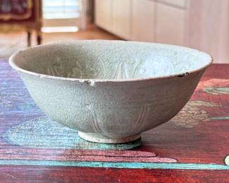 5in Antique Vietnamese Celadon Pottery Floral Pattern Bowl Qingbai Ware Longquan	2.25in H x 5.25in Diameter	113014