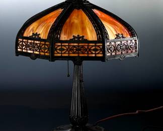 Antique Empire Bronzed Cast Metal & Carmel Slag Table Lamp	22.25x18x18in	124076