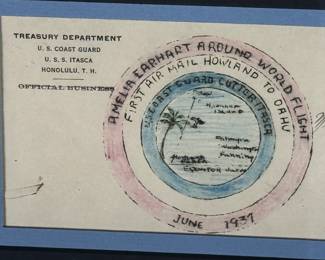 *Rare* 1937 Framed Amelia Earhart 1st Airmail Cover Cachet Letter USCG Cutter Itasca  Howland to Oahu	Frame: 14x17x1in	124099