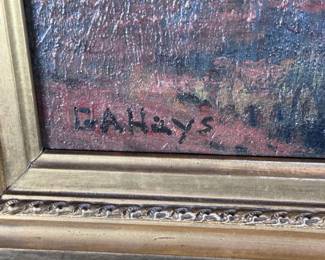 1915 Antique Oil Painting George Arthur Hays Cows at the Brook Framed Art	Frame: 16.5x20.5x1.5in Canvas: 14x18in	124059