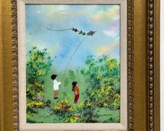 Louis Cardin Enamel on Copper Painting Boy & Girl with Kite Art Collectors Guild  231/500	Frame: 15.75x13.75x2in	119012
