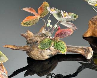 4pc Norman Brumm Enamel on Copper Bird on Driftwood Base	3in H	113097