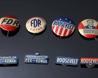 Lot of 8 FDR Franklin D. Roosevelt Campaign Political Button Pins Pin Back Crimp	Largest: 1in Diameter	119028