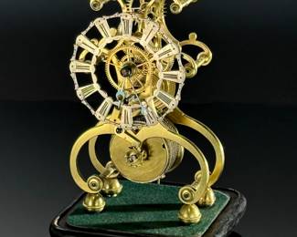 19th Century Antique English Brass Fusee Skeleton Clock With Glass Dome	15x6.125x6.125in	124062
