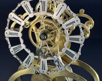 19th Century Antique English Brass Fusee Skeleton Clock With Glass Dome	15x6.125x6.125in	124062

