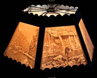 Antique 6 Panel Lithophane Table Lamp	14 x 10.5x10.5in	124071
