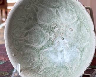 5in Antique Vietnamese Celadon Pottery Floral Pattern Bowl Qingbai Ware Longquan	2.25in H x 5.25in Diameter	113014