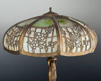Antique Empire Flower Filigree Slag & Cast Metal Table Lamp	23.5xx20x20in	124075