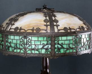 Antique Bronze Cast Metal Slag Table Lamp Green White	26x18in diameter	124077