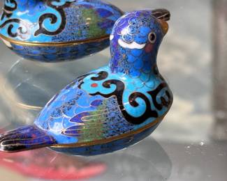 2pc Chinese Cloisonne Birds Trinket Box Pair	1.75in H	113003
