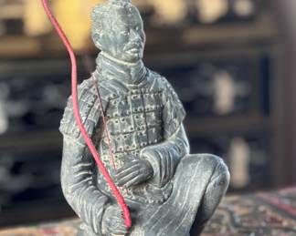 Vintage Chinese Terracotta Warrior Soldier Figurine Bow	12in H	113047

