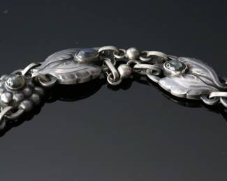 1915 Georg Jensen 830 Silver #1 Flowers & Leaf Moon Stone Necklace	13.75in Long x 0.65in W	112002

