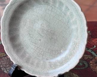 Antique Vietnamese Celadon Pottery Barbed Rim Plate Qingbai Ware Longquan	5.5in Diameter	113013