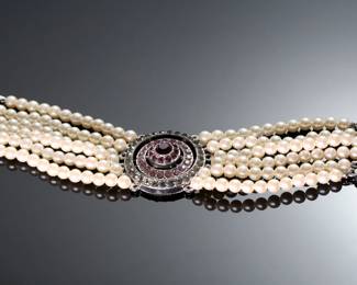 2pc Vintage Faux Pearl & Purple Rhinestone Choker Necklace & Bracelet Set	Necklace: 12in<BR>Bracelet: 7.5in	113118
