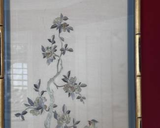 2pc Asian Silk Tapestry Pair Birds & Branches	Frame:39x15.5in	113063